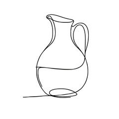 Carafe. Icon. Vector drawing. One-line drawing. A simple drawing depicting a continuous line of a tableware item for a liquid or drink.