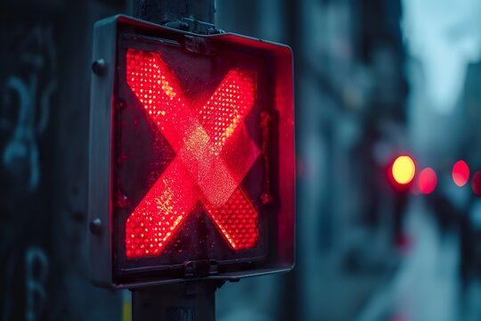 Censorship symbols highlighting extreme right ideologies on a city street at dusk