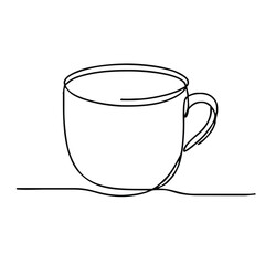 Cup. Icon. Vector drawing. One-line drawing. A simple drawing depicting a continuous line of a tableware item for a liquid or drink.