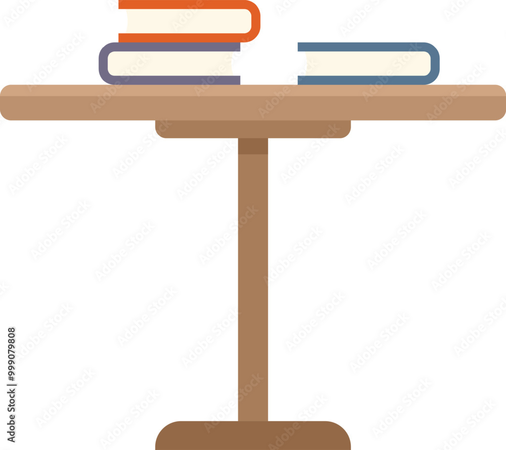 Poster simple vector illustration of a round table standing with books on top, isolated on a white backgrou