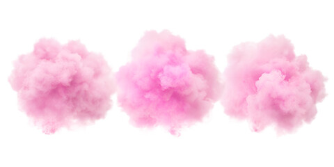 Fototapeta premium Three pink clouds, isolated on a transparent background png