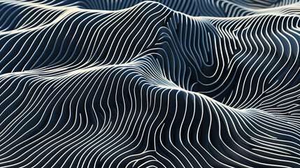 Abstract digital art with black and white stripes creating a wavy pattern.