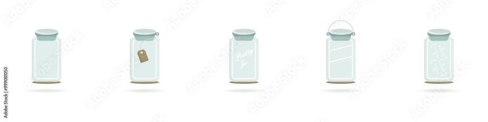 Poster set of empty jars vector. glass containers simple icons. clean glass jar vector. bottles for storage
