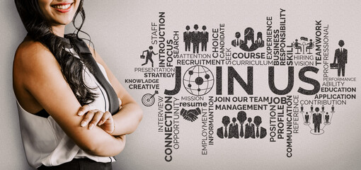 Human Resources Recruitment and People Networking Concept. Modern graphic interface showing...