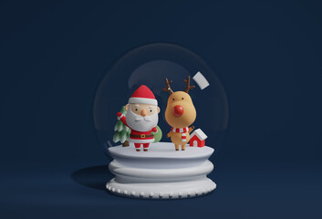 snow globe 3D graphics decorated with Santa Claus and Rudolph