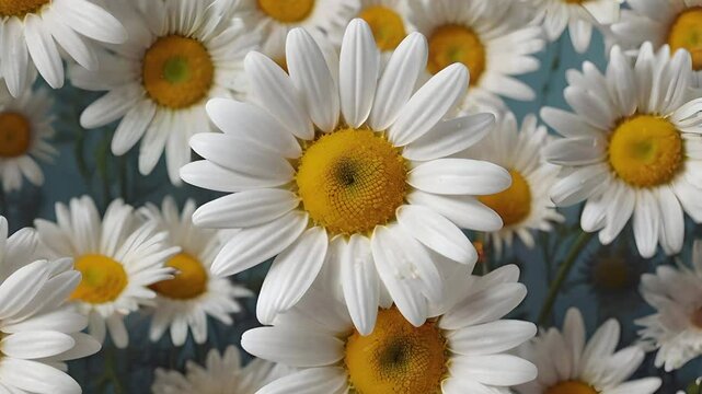 a cheerful daisy with white petals and a cute, smiling face, set against a blurred pastel backdrop 