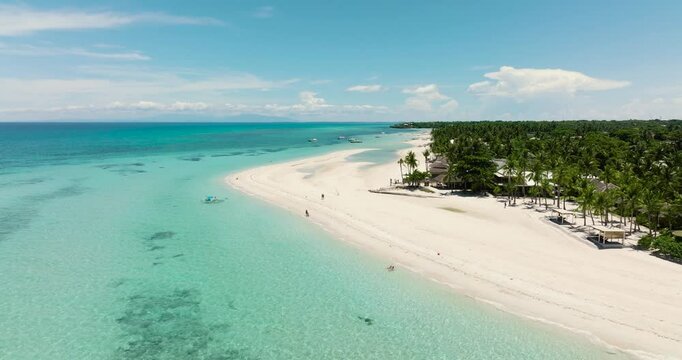 Aerial drone of beautiful tropical beach and blue sea. Bantayan island, Philippines.