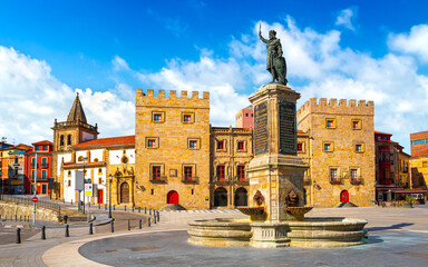 Summer view of the old square Plazuela del Marques. Gijon, Spain