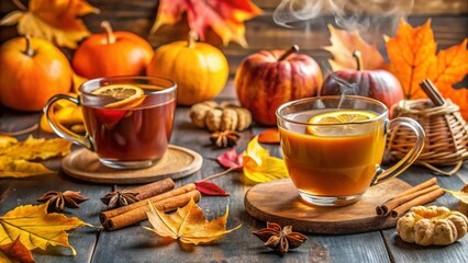 Fototapeta premium Hot Beverages for Fall Background