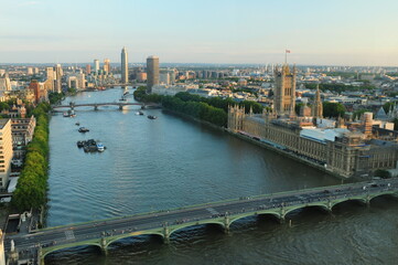 Fototapeta premium View From The London's Eye To The Westminster Bridge In London England Great Britain On A Beautiful Summer Day With A Clear Blue Sky