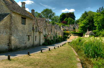 Beautiful Scenery In Bibury Cotswolds England Great Britain On A Beautiful Summer Day With A Clear...
