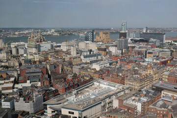 Naklejka premium View From The St Johns Beacon Tower Liverpool England Great Britain On A Beautiful Summer Day With A Clear Blue Sky