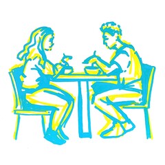 couple sitting in a cafe tape art