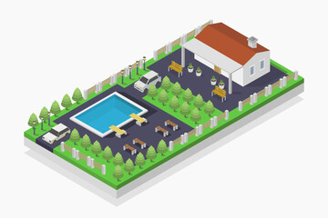 House with pool isometric