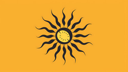 Naklejka premium A black sun with a yellow center on an orange background.