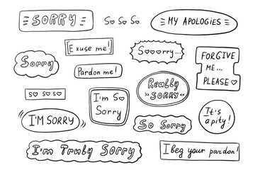 Set of speech bubbles in doodle style. Speech balloons. Communication, bubble, balloon, talk, comic, chat, bubbles, speak, dialog, text, comics, message, box, thought. Hand-drawn