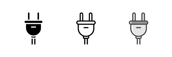 Electrical plug icon set. Uk electric plug icon. Wire, cable of energy disconnect. Electrical plug logo