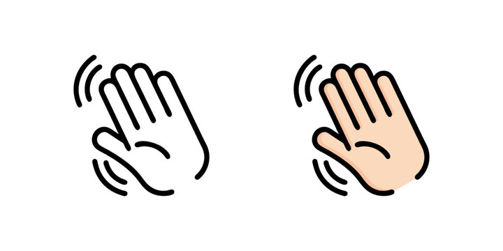 Hand waving. Hello welcome or goodbye gesture icon. Vector illustration.