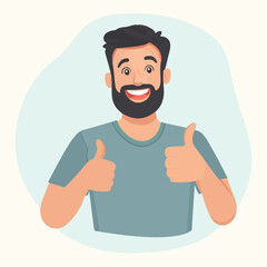 Vector of a bearded person giving a thumbs up expression in a flat design style vector illustration