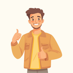 Vector of a bearded person giving a thumbs up expression in a flat design style vector illustration