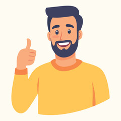 Vector of a bearded person giving a thumbs up expression in a flat design style vector illustration