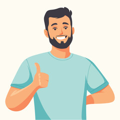 Vector of a bearded person giving a thumbs up expression in a flat design style vector illustration