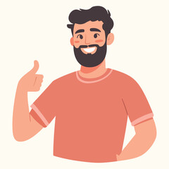 Vector of a bearded person giving a thumbs up expression in a flat design style vector illustration