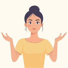 Woman shrugging with a curious expression Vector illustration