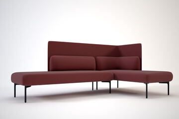 Red sectional sofa, black legs, white background. 3D rendering image.