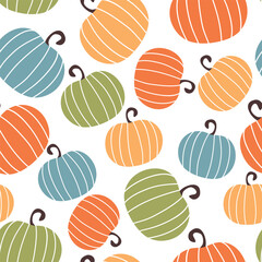 Pumpkin seamless pattern. Thanksgiving background. Autumn pattern. Vector illustration. It can be used for wallpapers, wrapping, cards, patterns for clothes and other.