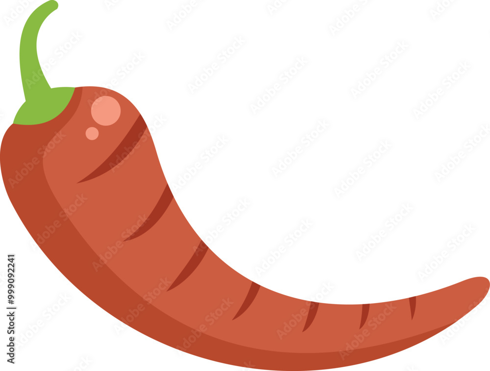 Poster grilled red chilli pepper is lying horizontally with its stalk pointing upwards to the left