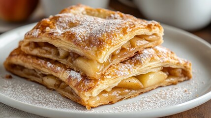 Flaky apple almond pastries with caramelized apples and a light dusting of cinnamon sugar generative ai