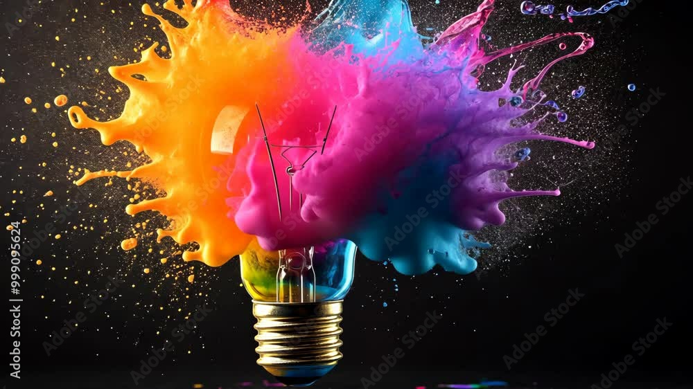 Aufkleber a light bulb explodes with colorful paint, creating a dynamic and creative image