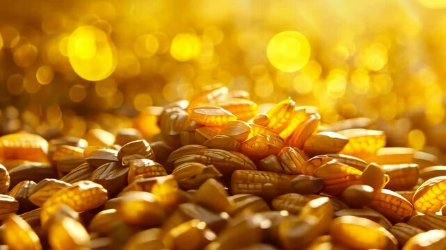 A pile of golden corn kernels sits in the sun