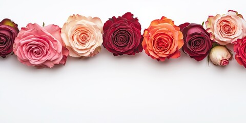 Rose flowers frame white background