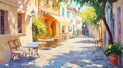 Obraz premium provence southern france village scene painting postcard 