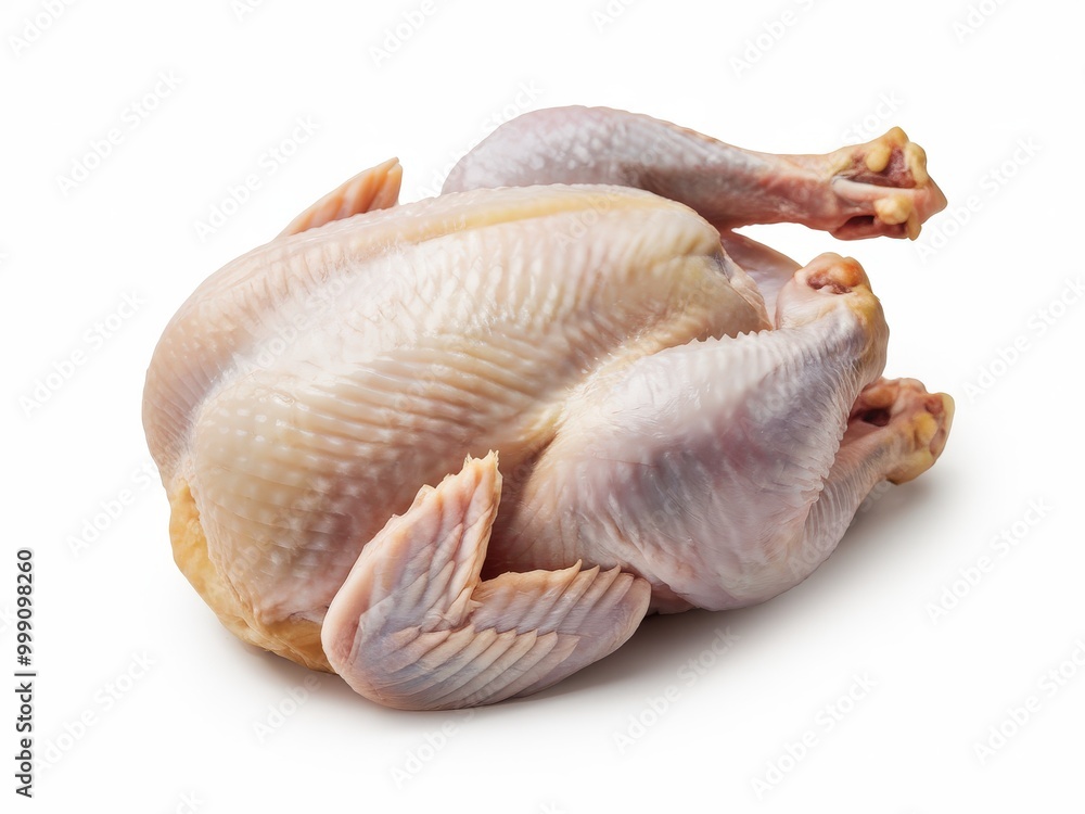 Wall mural whole raw chicken isolated on a white background.