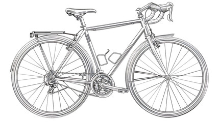 A detailed line drawing of a bicycle.