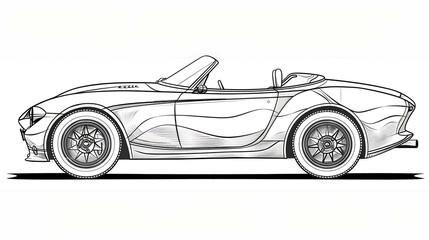 Obraz premium Detailed line drawing of a classic roadster sports car.