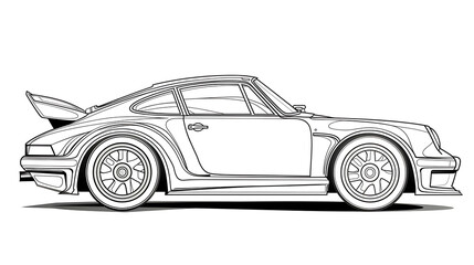 Outline drawing of a classic sports car, perfect for coloring.