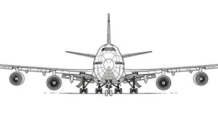 A detailed line drawing of a Boeing 747 airplane.