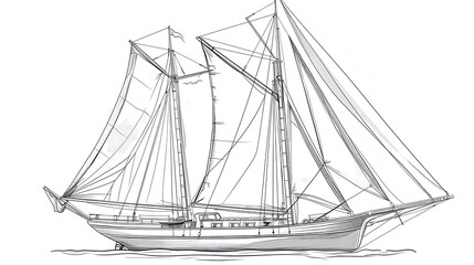 Line art drawing of a sailboat.