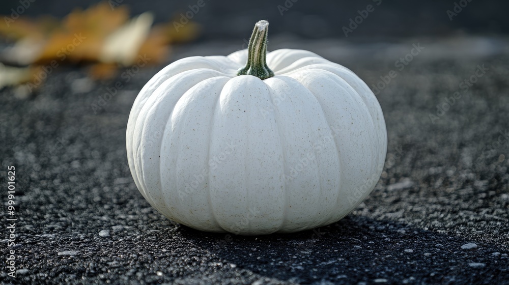 Wall mural White pumpkin on asphalt close up