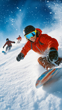 boy snowboarding and engaging in outdoor activities during winter