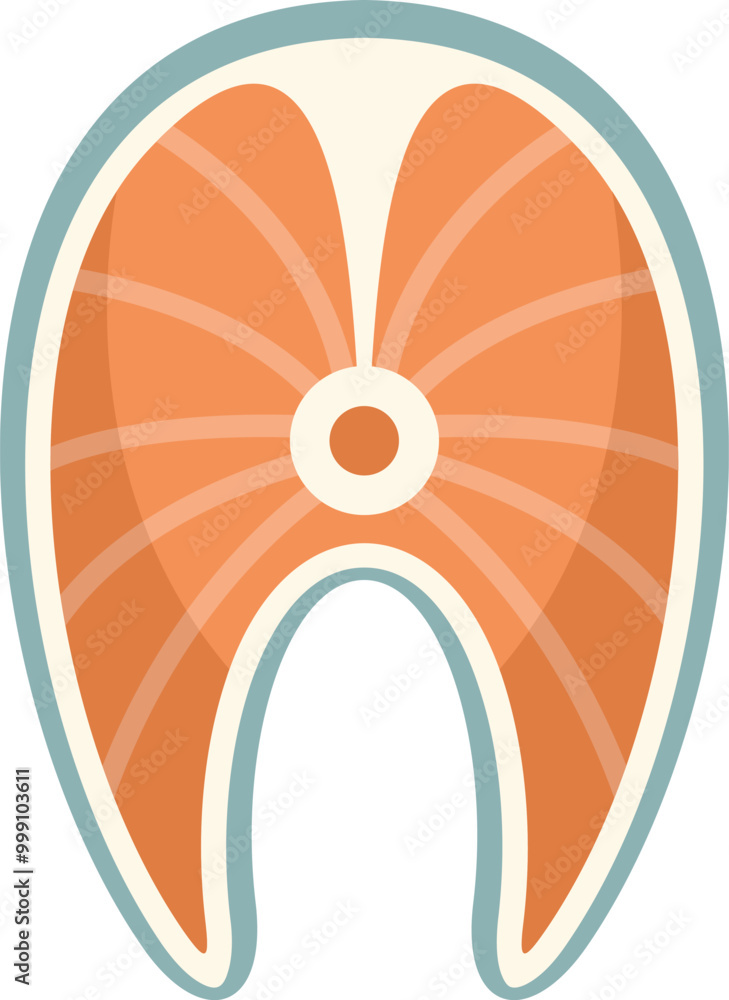 Poster salmon fish steak slice showing the meat texture in a simple and colorful cartoon style