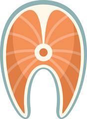 Salmon fish steak slice showing the meat texture in a simple and colorful cartoon style