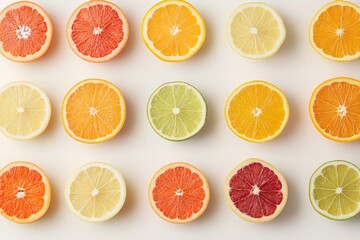Vibrant citrus slices arranged in a geometric pattern on a clean background