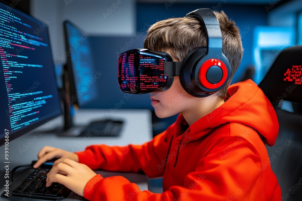 Aufkleber Digital 3D coding workshop, where students use interactive 3D coding environments to learn programming and enhance their digital literacy