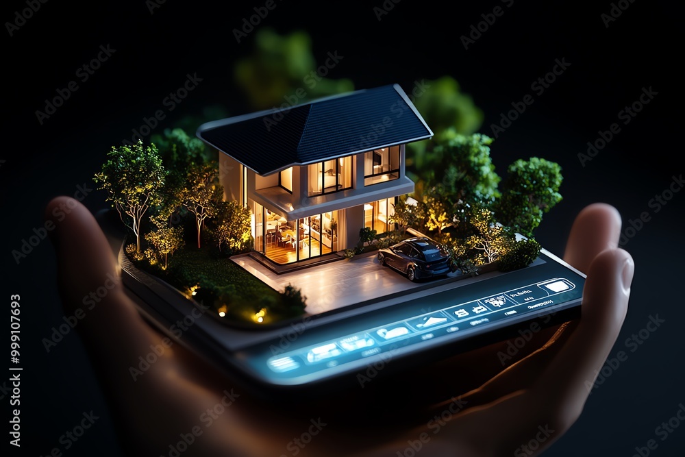 Aufkleber Digital 3D control panel for a smart home system, where consumers interact with climate, lighting, and security settings in a realistic 3D environment