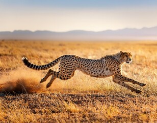 Cheetah Sprinting Across the African Plains in a Burst of Speed